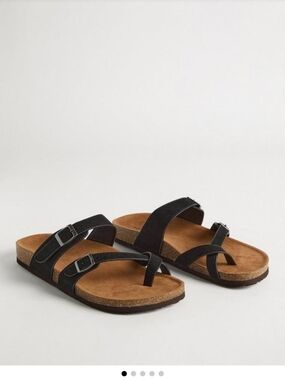 Torrid NWT Black Double-Strap Cork-Style Slide Sandals With Toe Loop